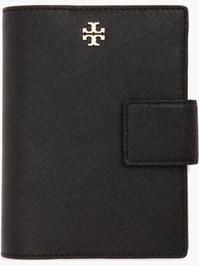 Tory Burch Black Saffiano Leather Passport Holder with Gold Logo